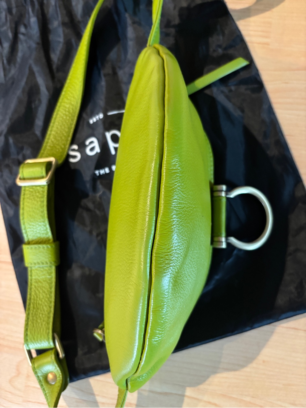 Green Leather Mini Crossbody Belt Bag By Sapahn — image 4 of 8